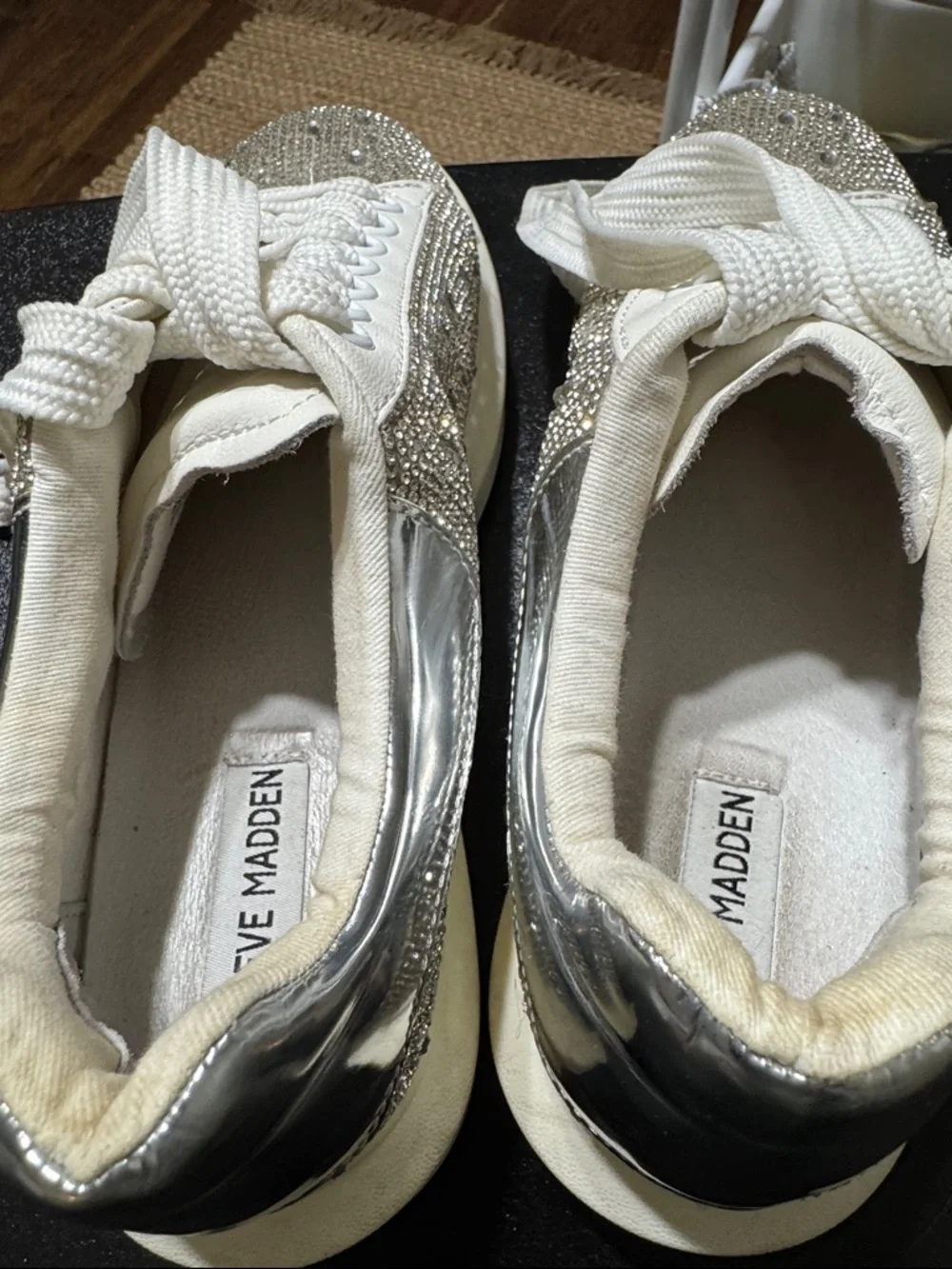 Steve Madden GLIMMER Silver Crystal Rhinestone Lace-Up Sneakers Size 7.5